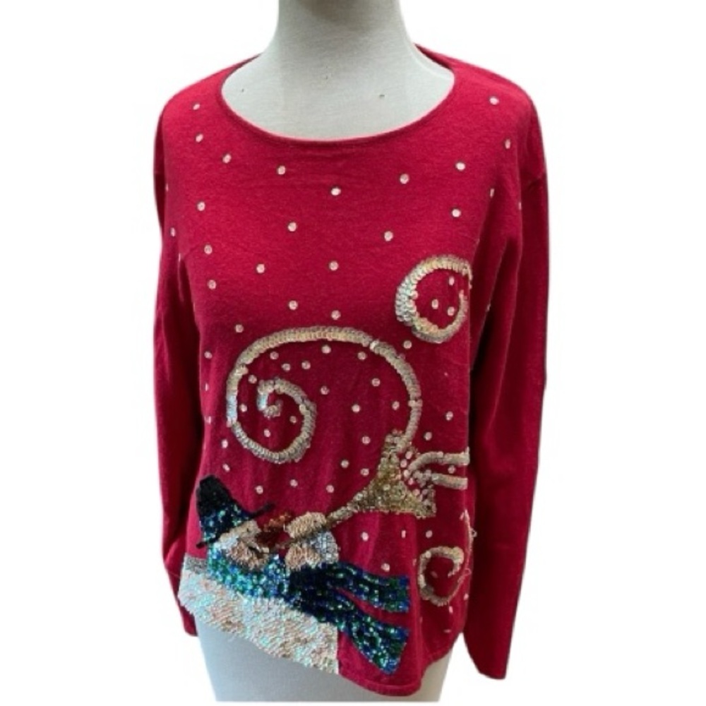 Heirloom Collectables Vintage 2004 Red Sequined Sweater Holiday Snowman L